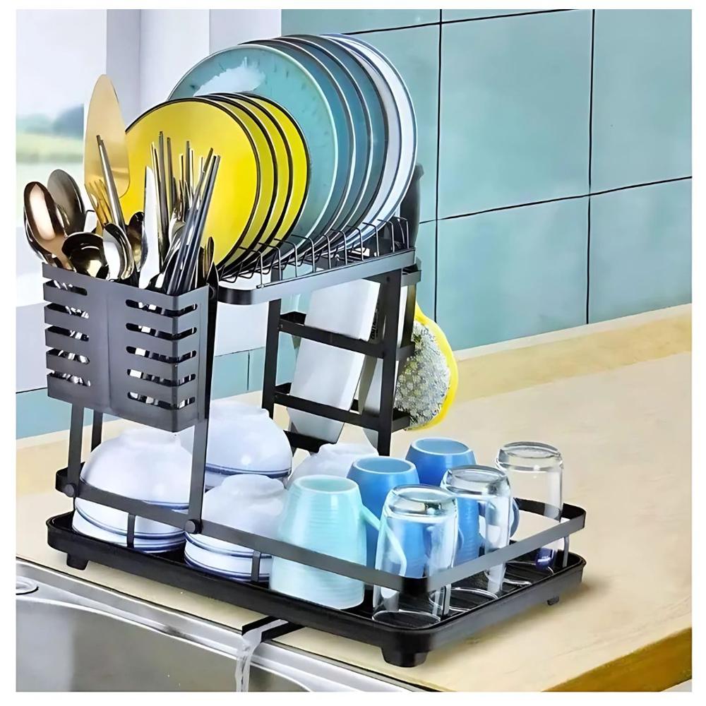 Escurridor de Platos Vasos 2 Niveles Acero al Carbono con Sistema de Drenaje