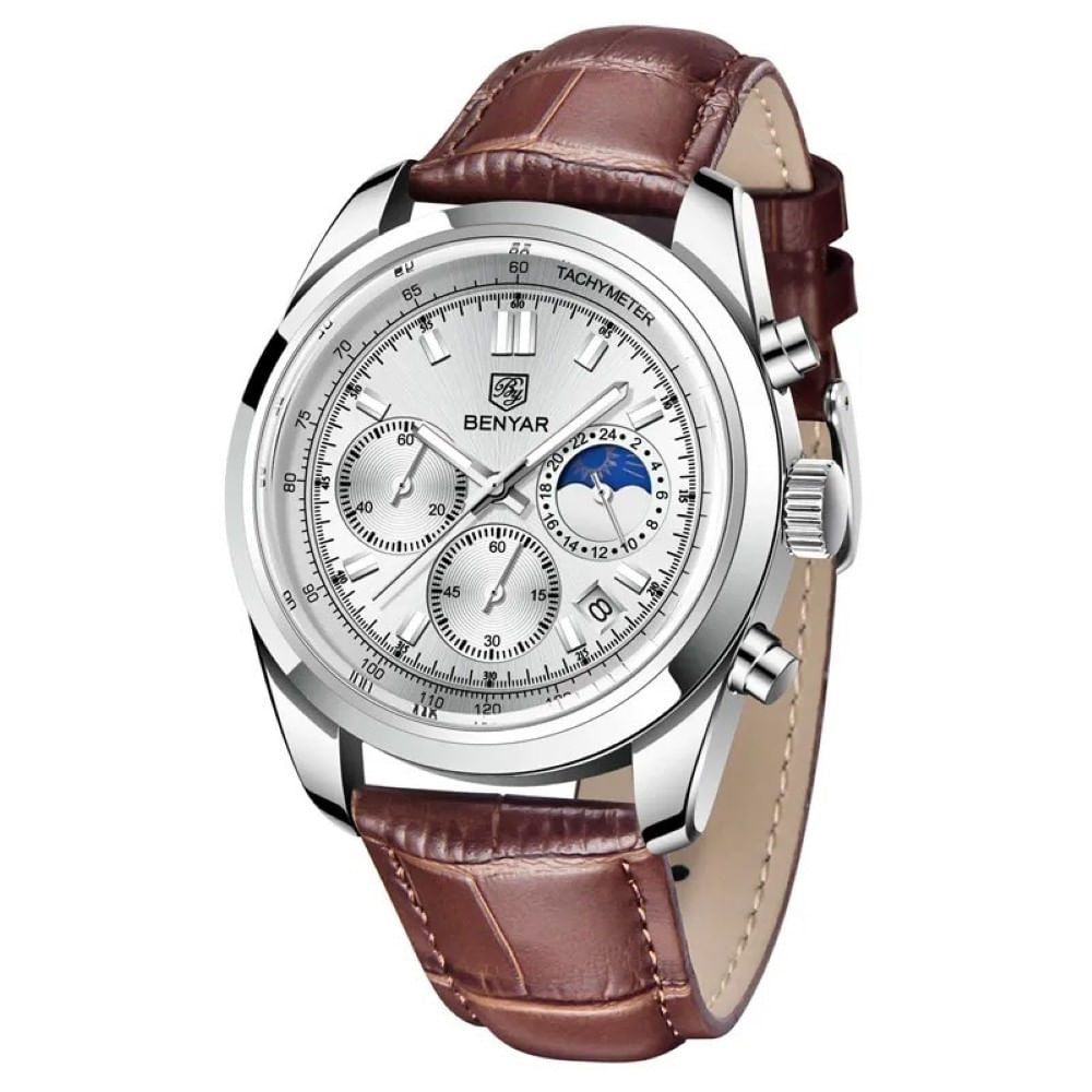 Reloj Hombre BENYAR 5193 Cronógrafos Correa Cuero Marrón