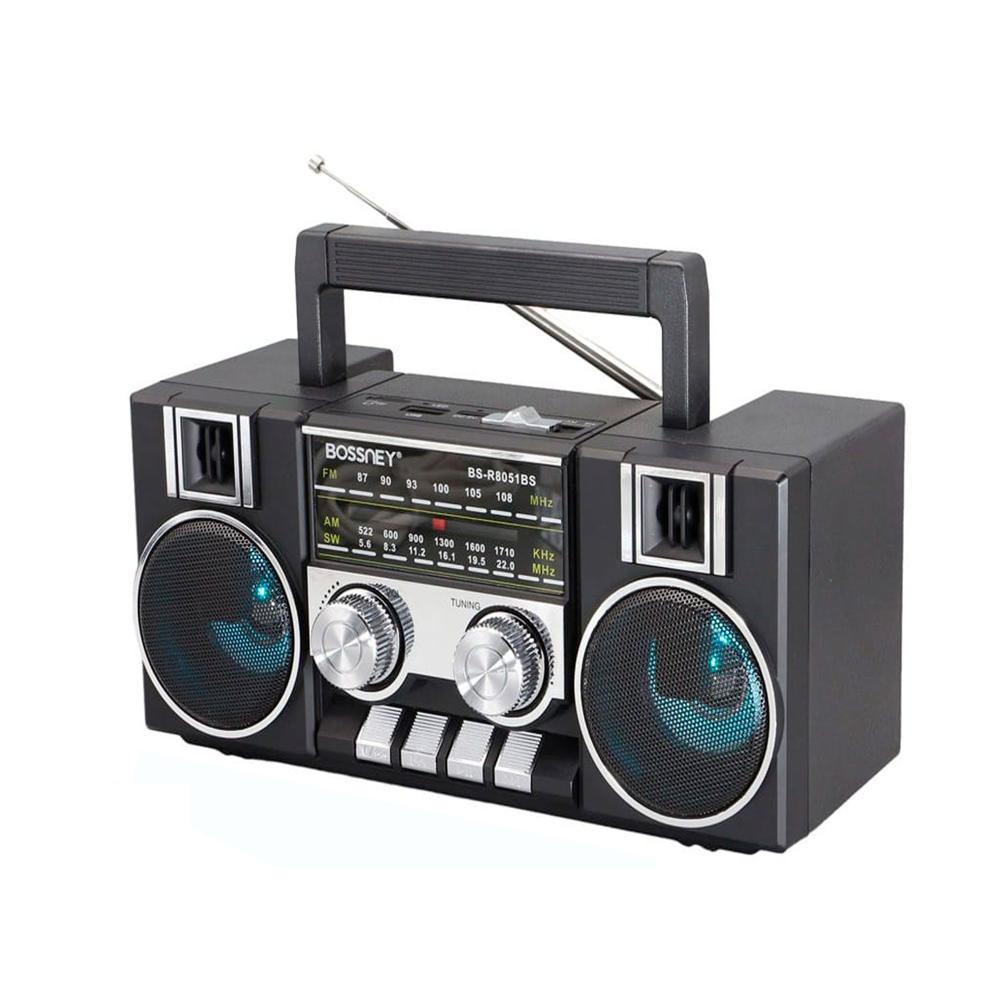 Radio Bossney BS-R8051BS Panel Solar Recargable Bluetooth Luces RGB