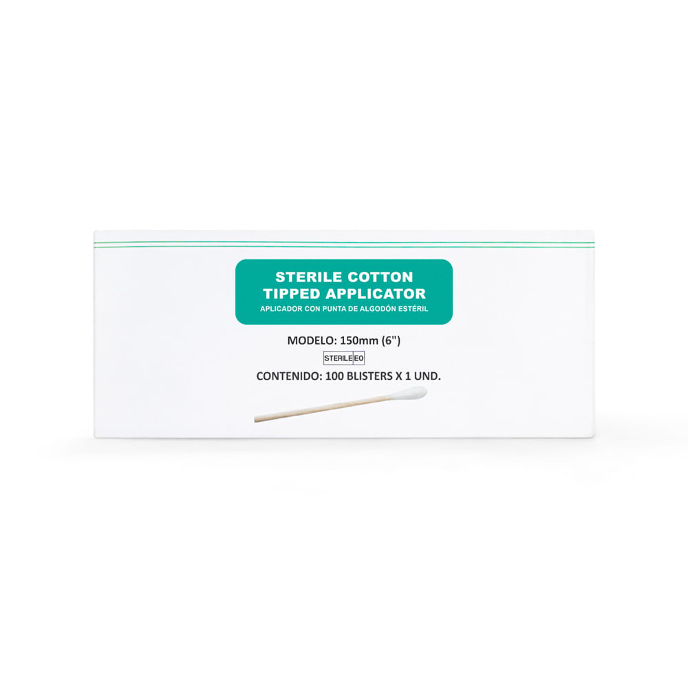 Hisopo de Madera Estéril de 6"" CAJA 100 UND