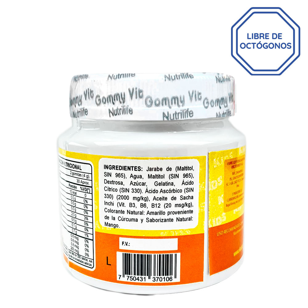 Gomitas Gommy Vit Nutrilife Sacha Inchi y Vitamina B Sabor mango natural
