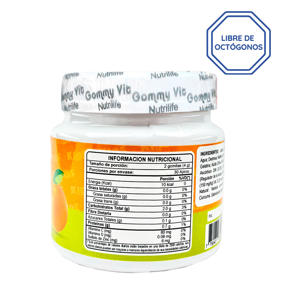 Gomitas Gommy Vit Nutrilife Zinc Vitamina C y D Sabor naranja natural