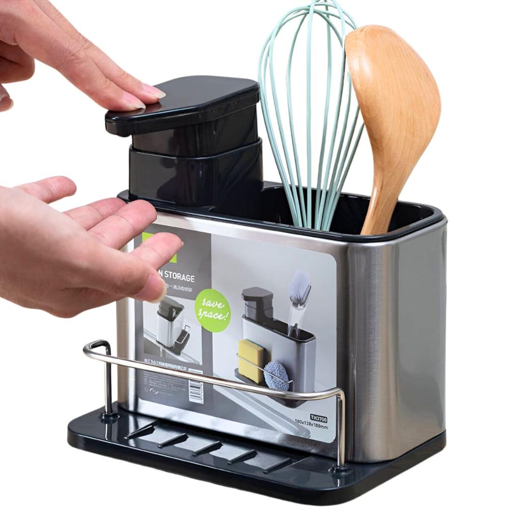 Organizador con Dispensador de Jabón y Escurridor de Acero Inoxidable 4140001