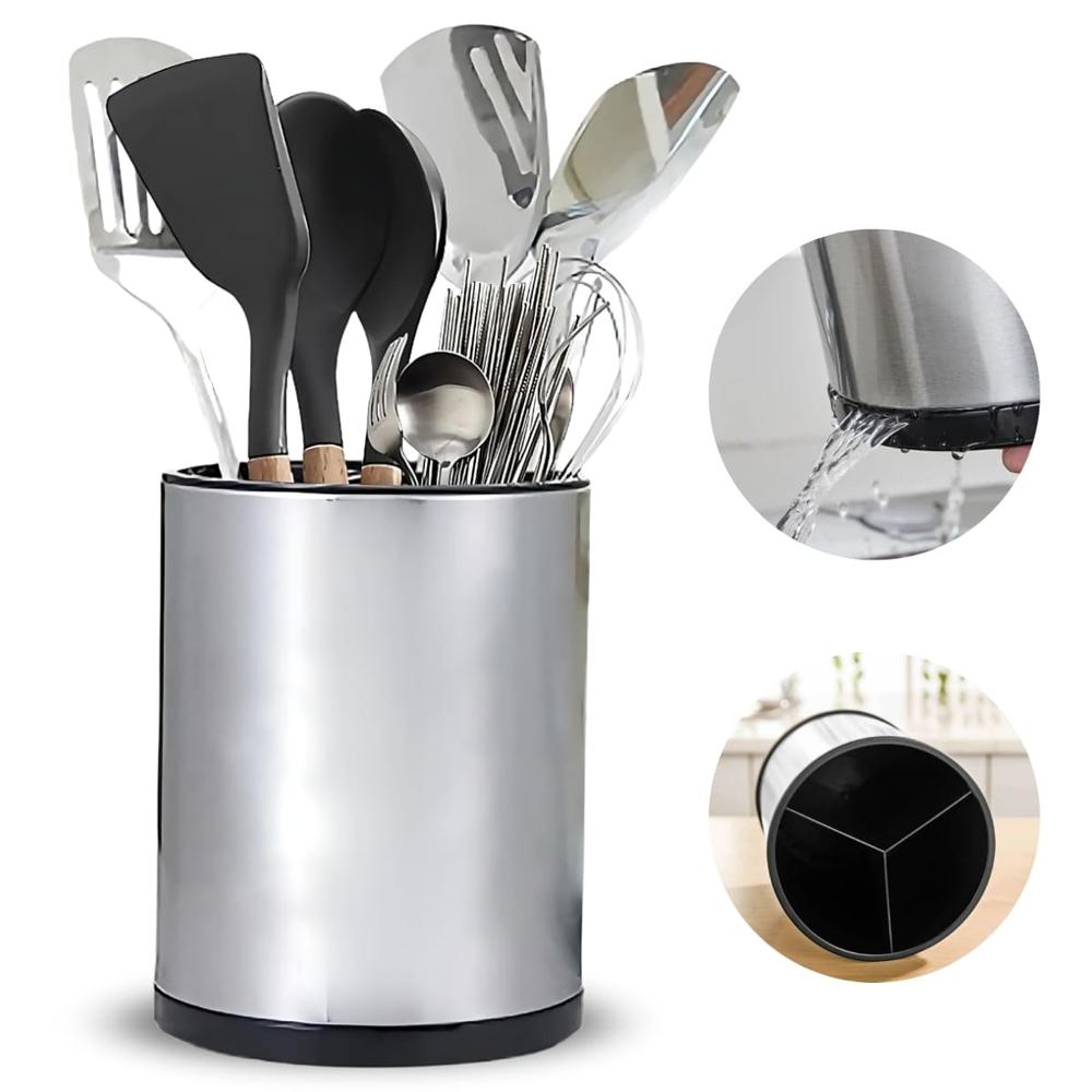 Porta Cubiertos Giratorio De Acero Inoxidable Con Divisiones  4910001