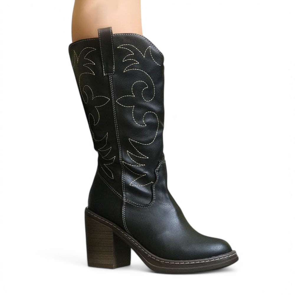 Bota Mujer Larga Texana Clasica Taco 7 Cm 2086L-80 Color Negro Talla 35