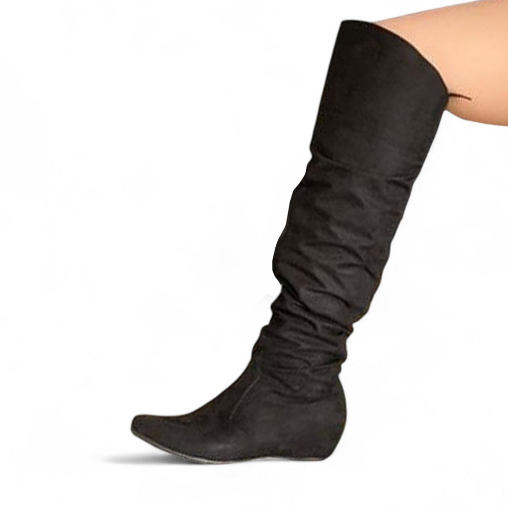Bota Gamuza Mujer Taco Interno 5 2086L-60 Color Negro Talla 35
