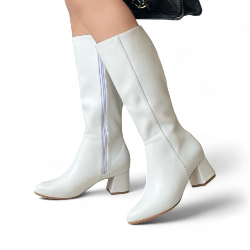 Bota Mujer Larga Taco 5 2086L-75 Color Blanco Talla 35