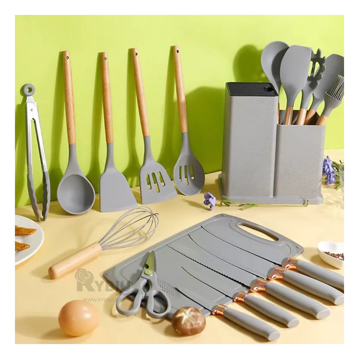 Set de 18 Piezas para Cocina en Tono Plomo Y+Papel de Regalo