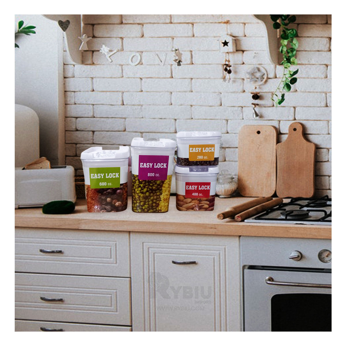 Set 4 de Recipiente Acrilico Tapa Blanca Y+Papel de Regalo