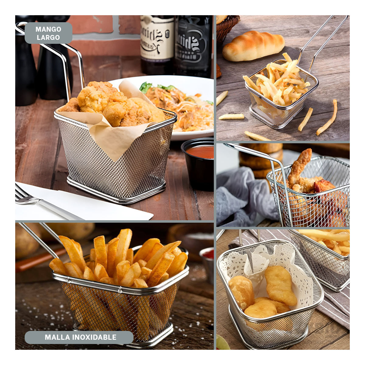 Cesta para Frituras Mediano Moderna de Color Plateado