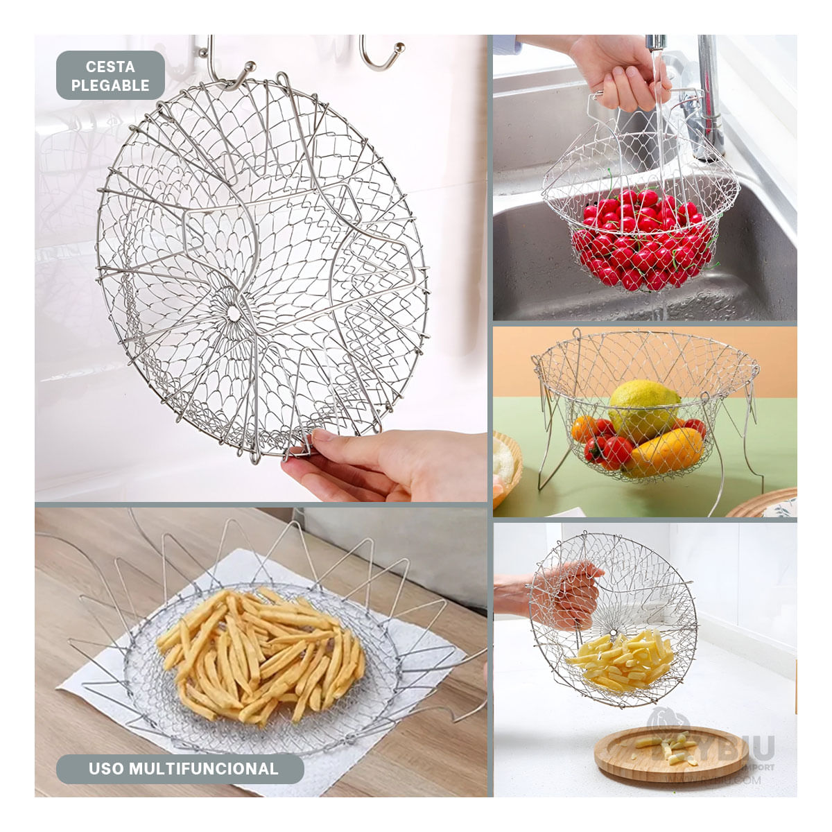 Canasta de Acero para Freir y Colar de 23cm Color Plateado
