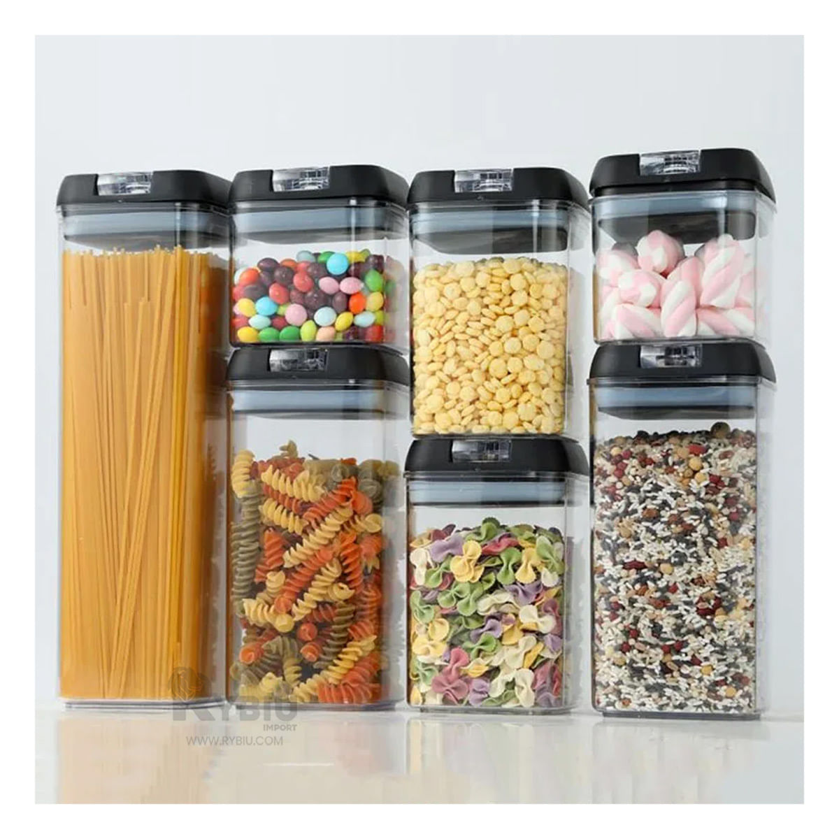 Contenedor de 7 Frascos con Tapa Negra Y+Papel de Regalo