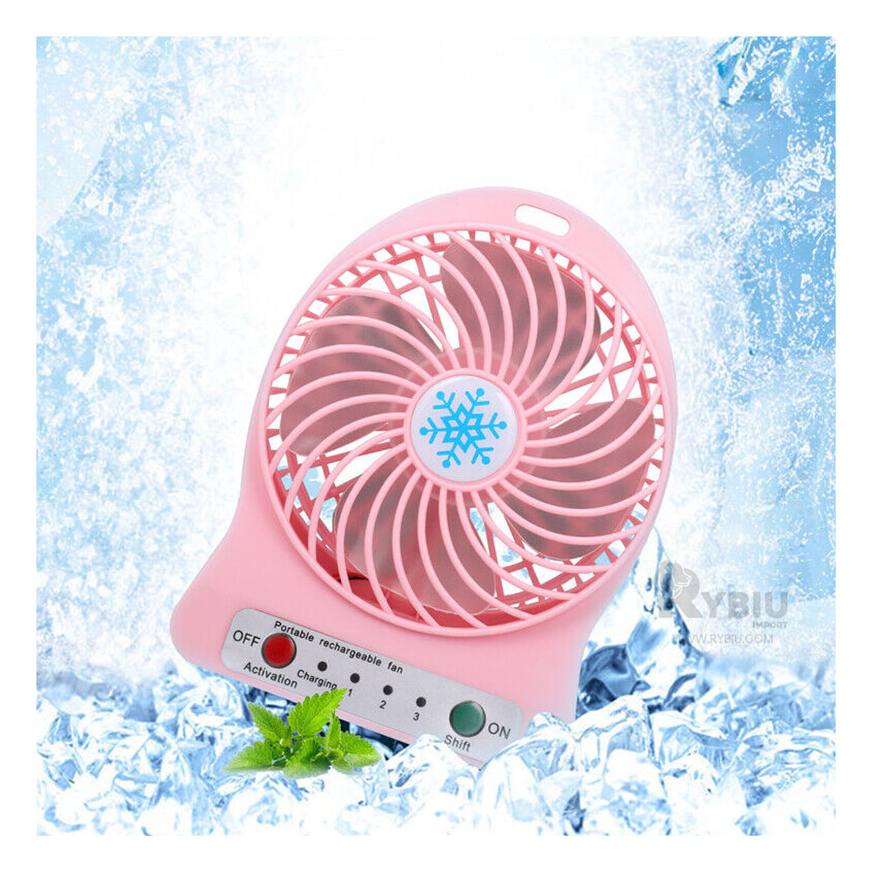 Mini Ventilador Recargable en Rosado Y+Papel de Regalo