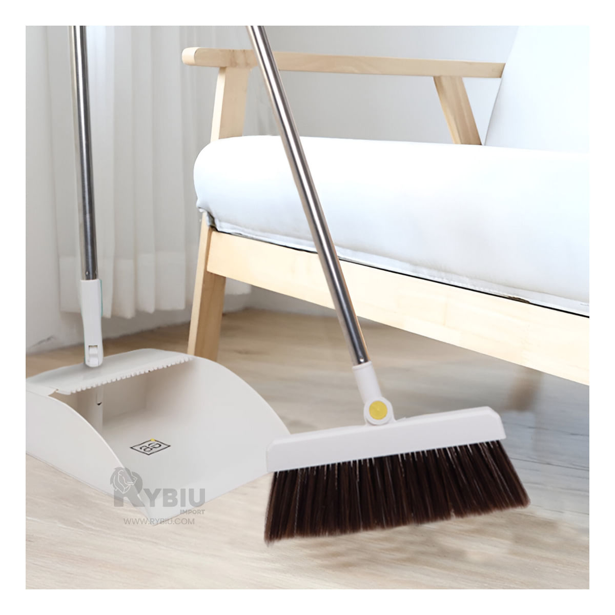 Escoba con Recogedor Resistente de Color Blanco