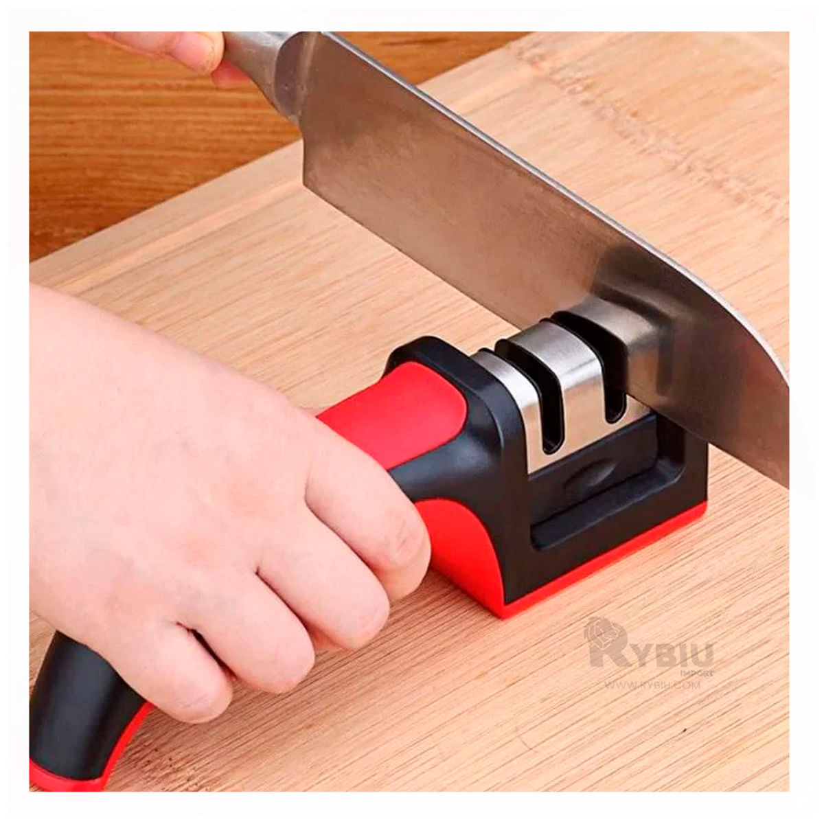 Afilador Funcional de Cuchillo con Mango de Plástico Rojo