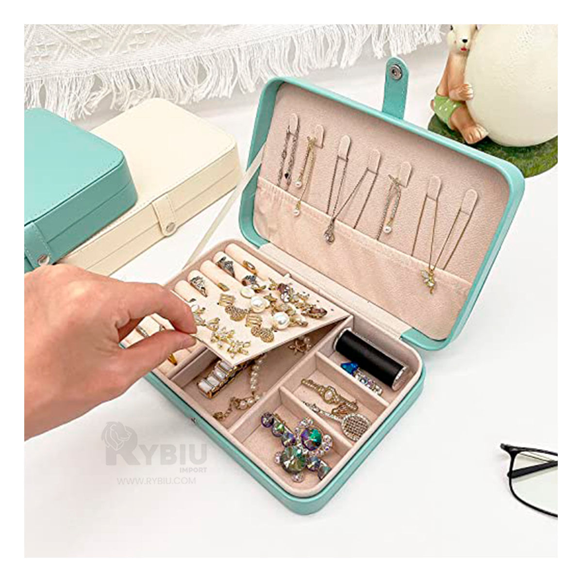 Joyero Clasificador de Color Celeste Y+Stickers