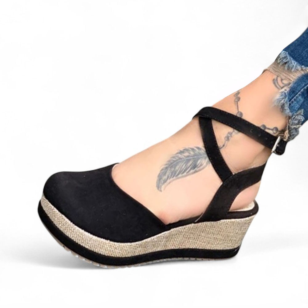 Sandalia Mujer Gamuza Taco 5 Cm 2086L-45 Color Negro Talla 37