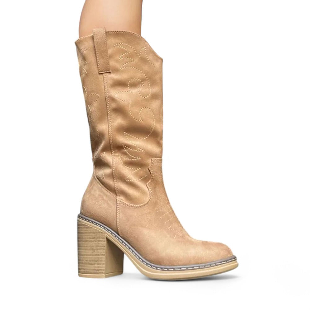 Bota Mujer Larga Texana Clasica Taco 7 Cm 2086L-80 Color Beige Talla 38