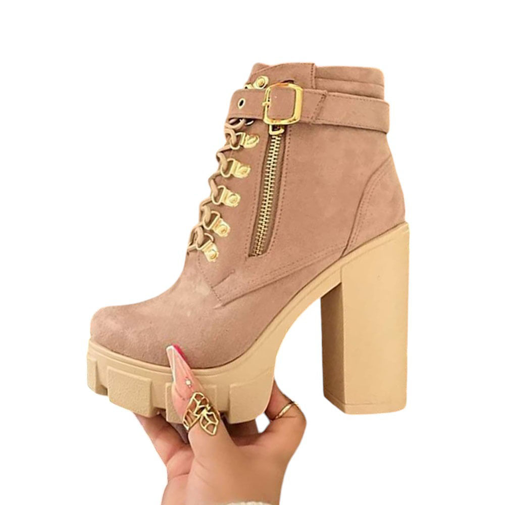 Bota Mujer Taco 12 Gamuza 2086L-70 Color Beige Talla 38