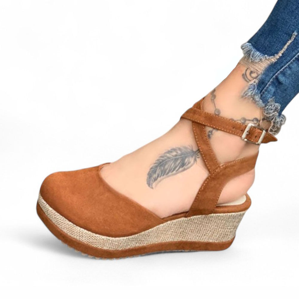 Sandalia Mujer Gamuza Taco 5 Cm 2086L-45 Color Camel Talla 37