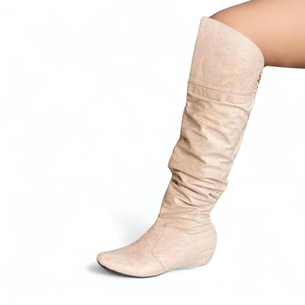 Bota Gamuza Mujer Taco Interno 5 2086L-60 Color Beige Talla 38