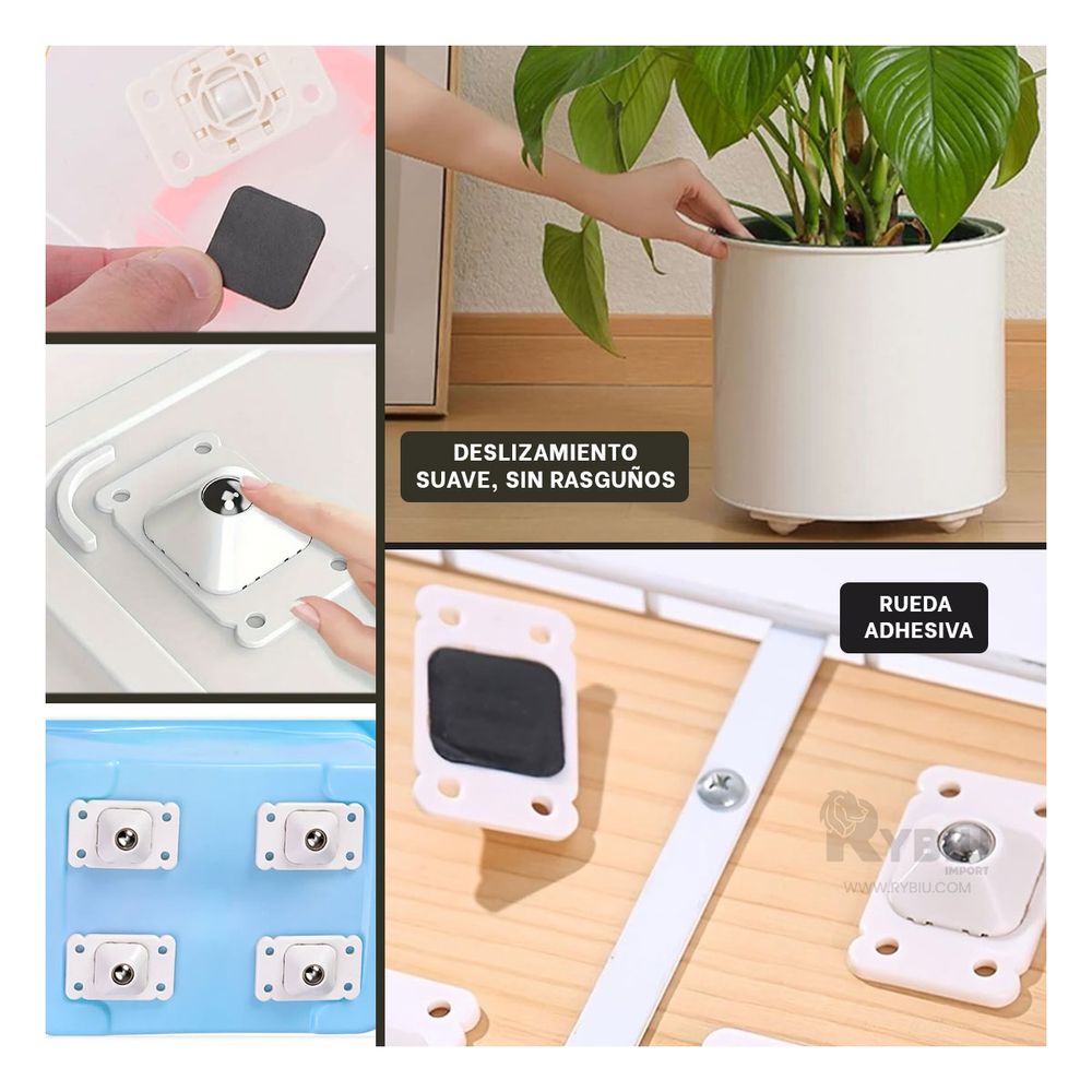 Set de 4 Mini Ruedas Giratorias Portatiles en Blanco Set de 4 Mini Ruedas Giratorias Portatiles en Blanco