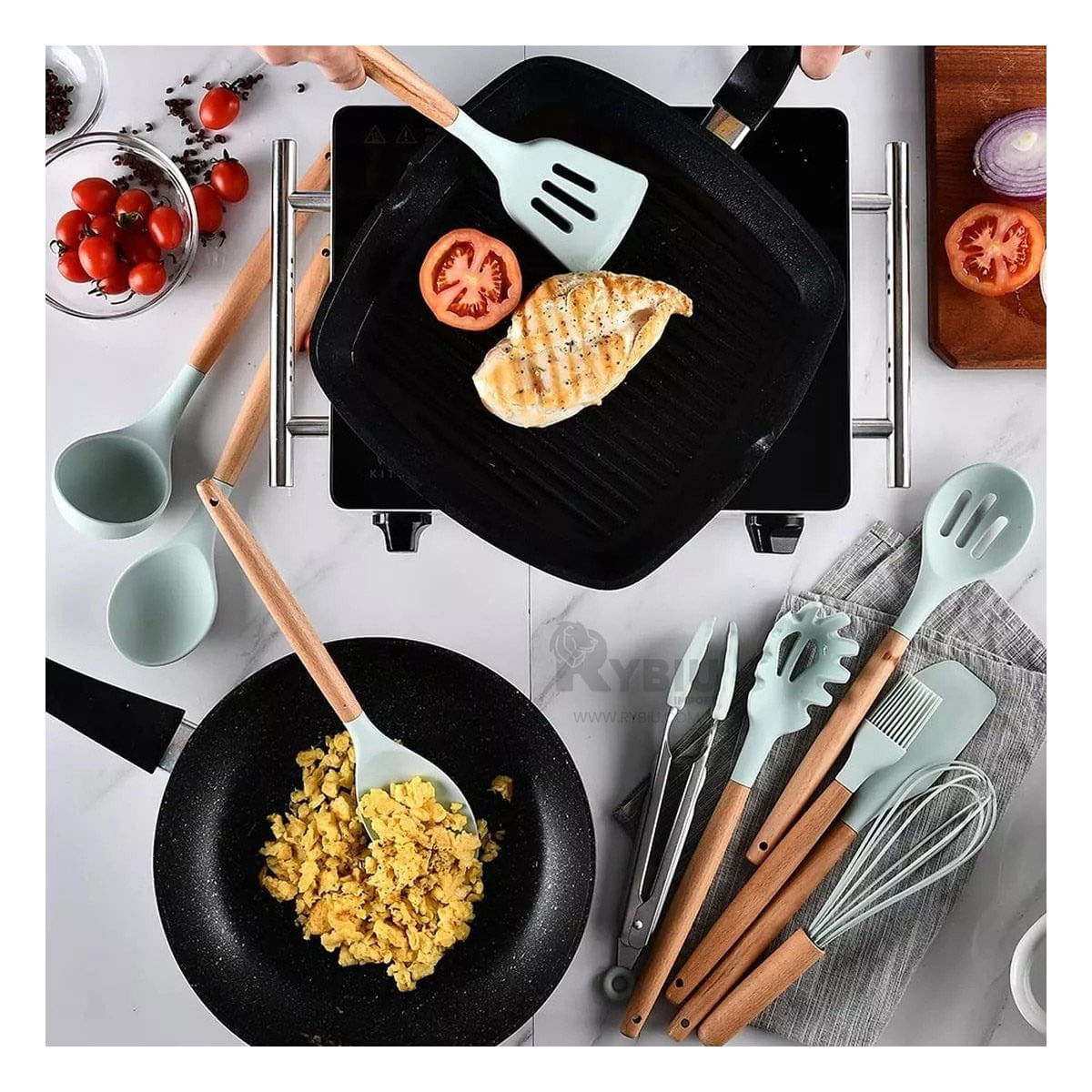 Set de Cocina de 18 Utensilios en Color Verde