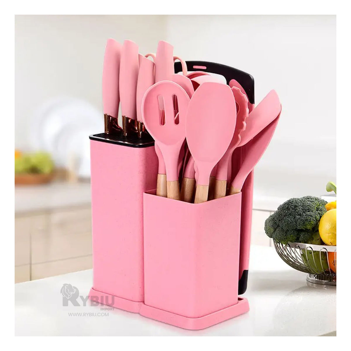 Set Multiusos Cocina de 18 Utensilios Rosado Y+Agendita
