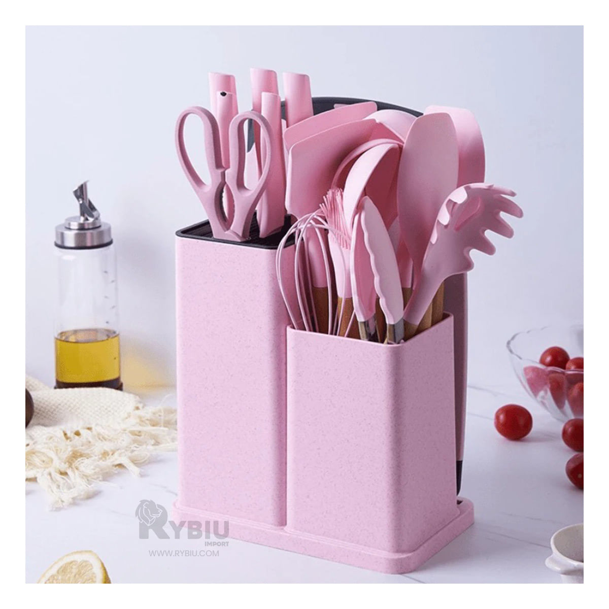 Set de 18 Piezas para Cocina en Rosado Y+Papel de Regalo