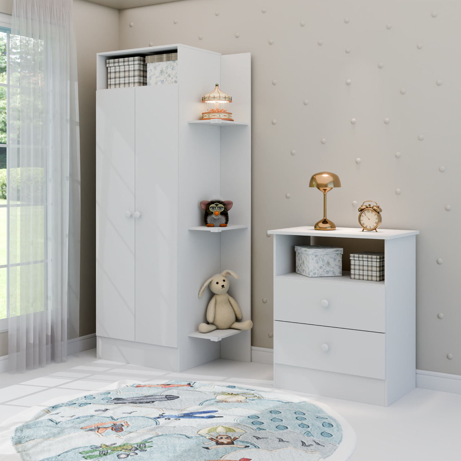 Ropero Infantil 2 Puertas + Cómoda 2 Cajones Zuri Blanco