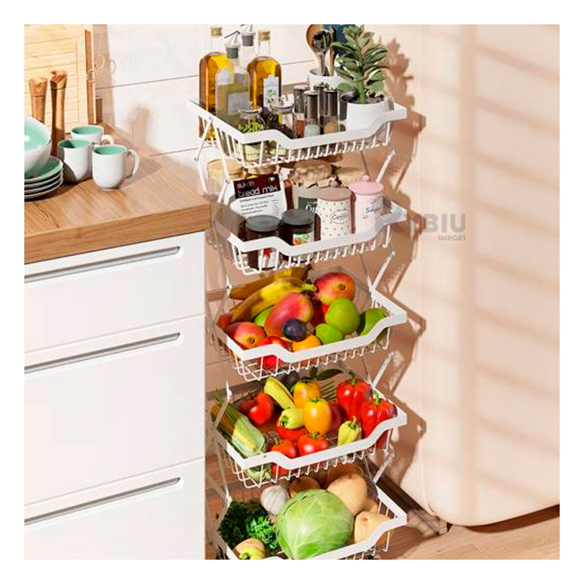 Verdulero Plegable de 5 Niveles con Ruedas Blanco