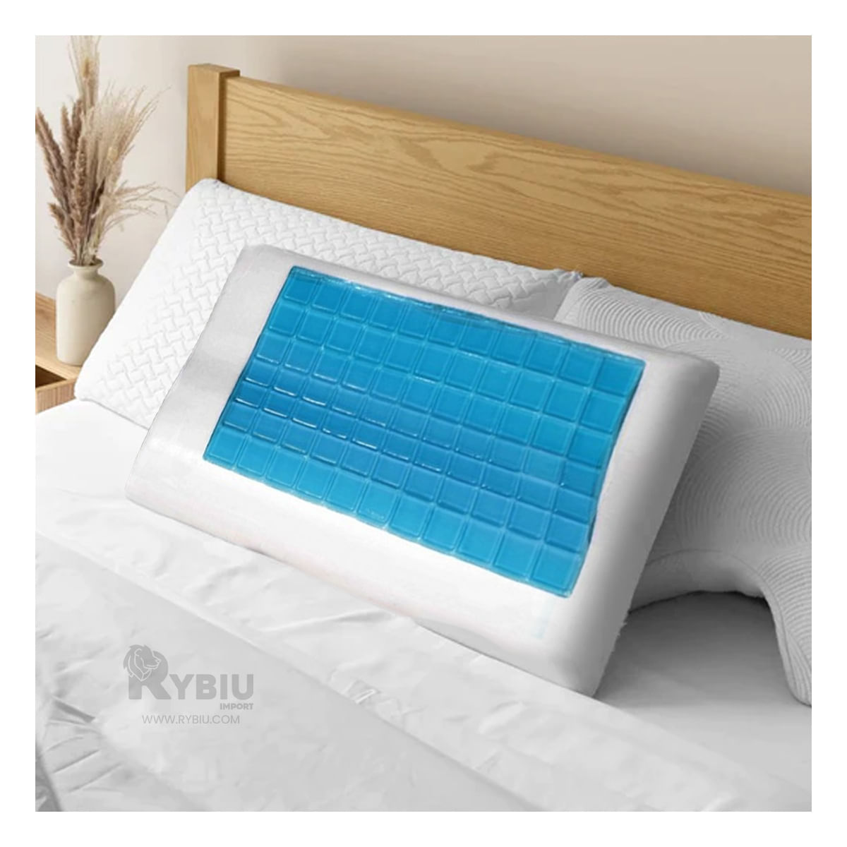 Almohada Comoda de Gel Color Celeste Y+Stickers