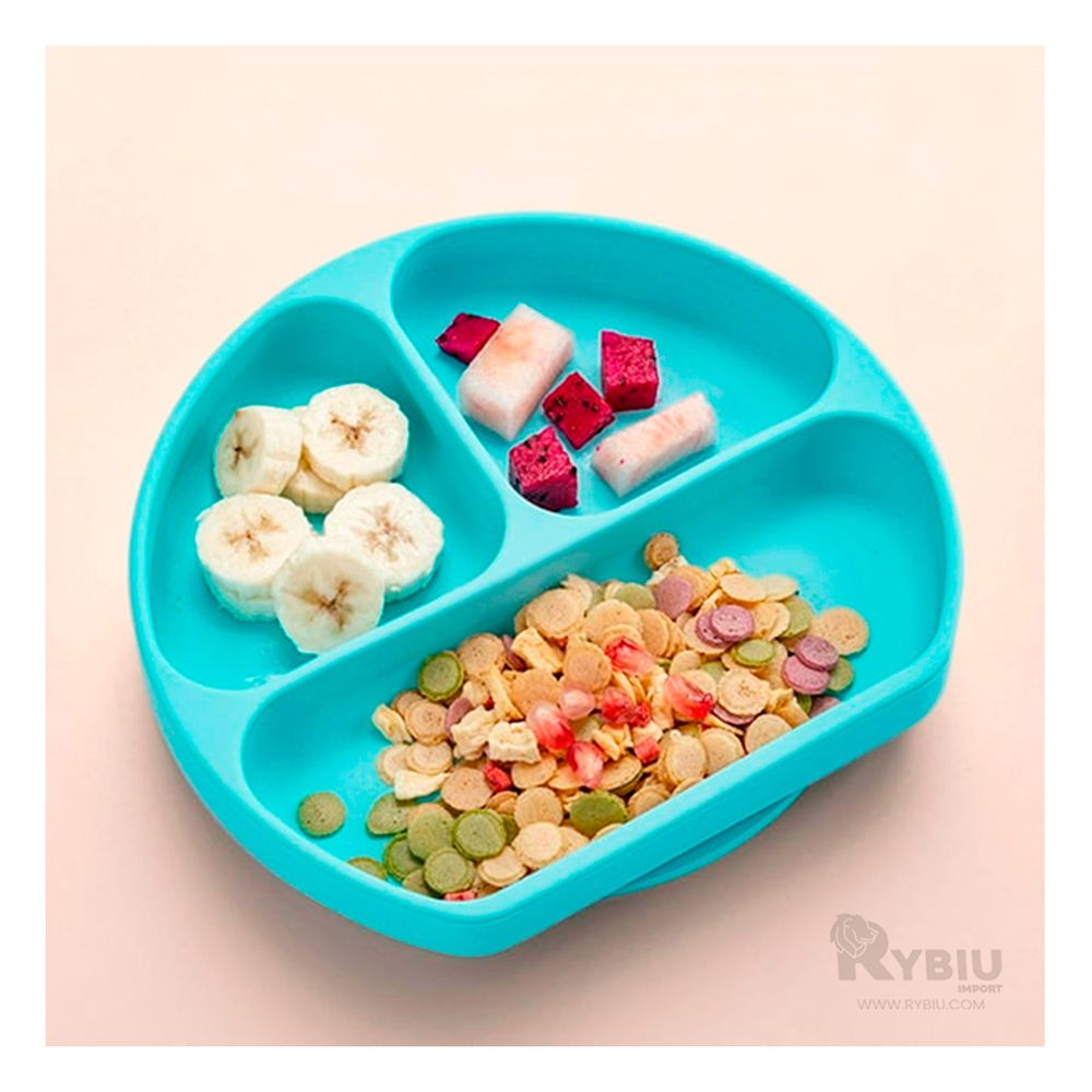 Plato con Seguridad Antiderrames Infantil Celeste Y+Stickers Plato con Seguridad Antiderrames Infantil Celeste Y+Stickers