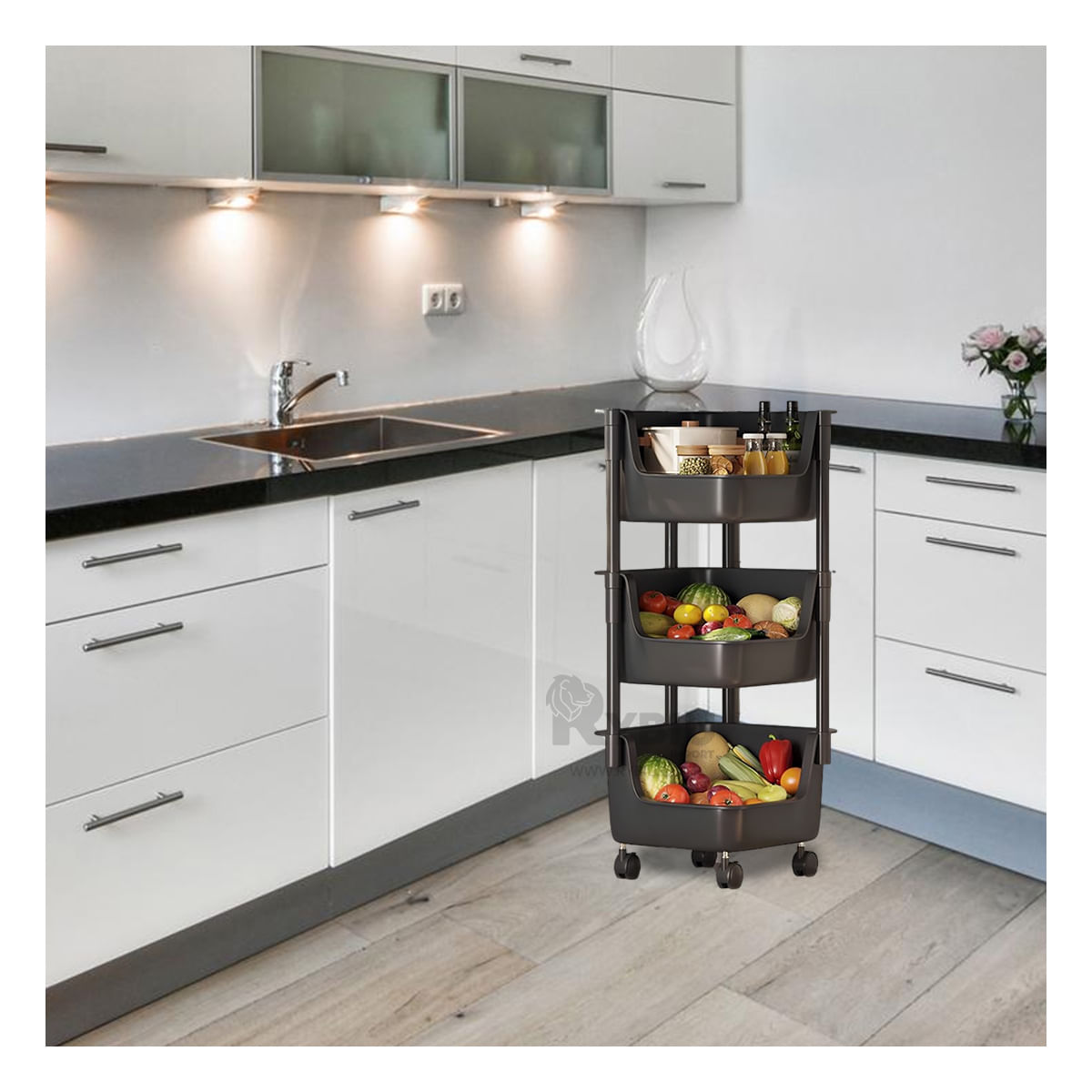 Carrito Cuadrado Organizador con 3 Niveles de Color Negro