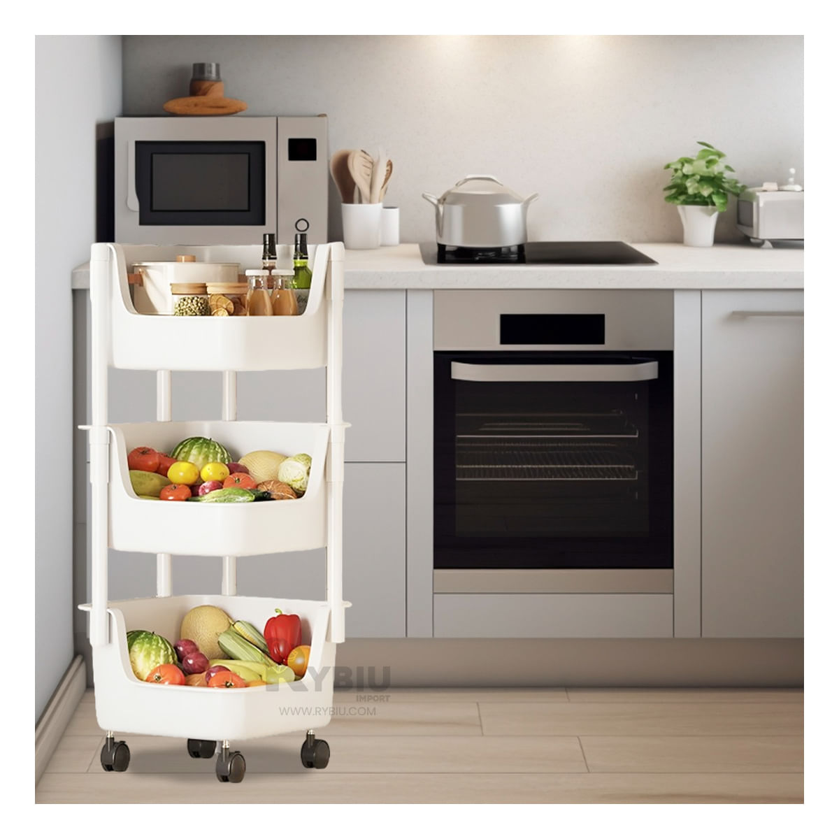 Carrito Cuadrado Organizador con 3 Niveles de Color Blanco