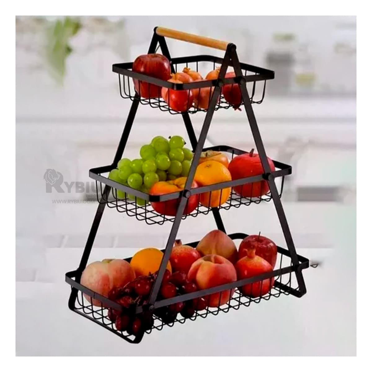 Frutero Compacto 3 Niveles en Color Negro Y+Stickers