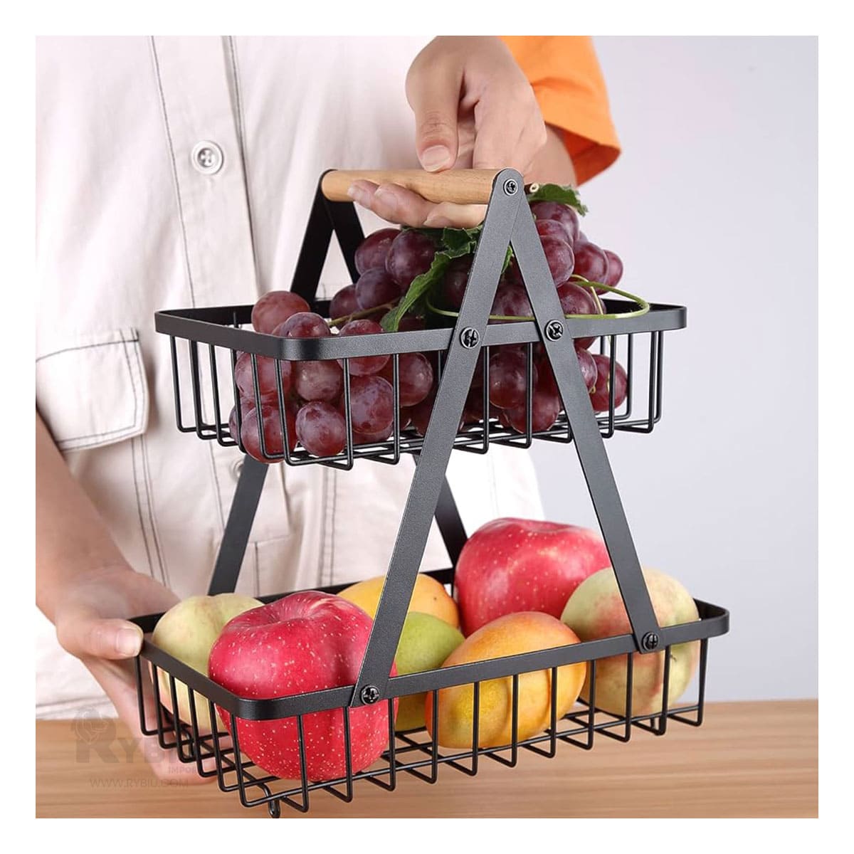 Frutero 2 Niveles Practico en Color Negro Y+Papel de Regalo