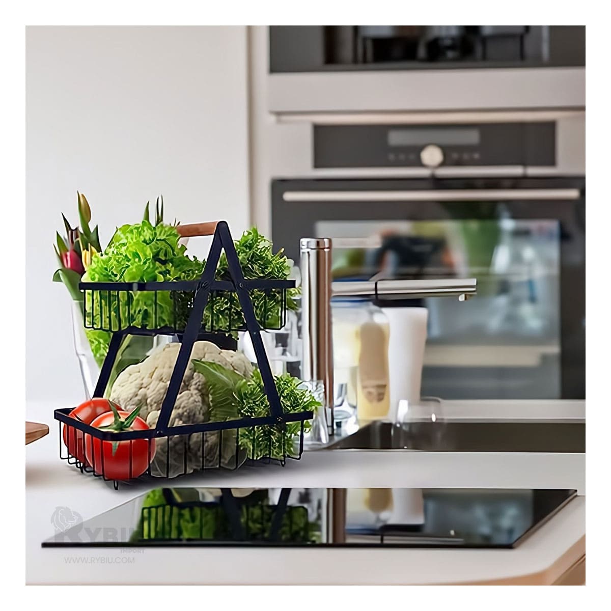 Frutero Desmontable de 2 Niveles en Color Negro