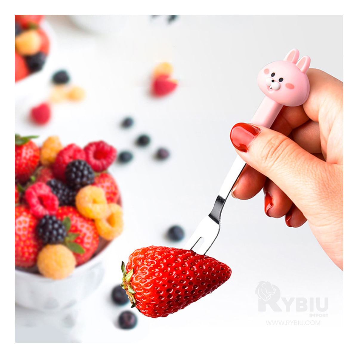 Tenedor Inoxidable Diseño de Conejo Rosado Y+Stickers