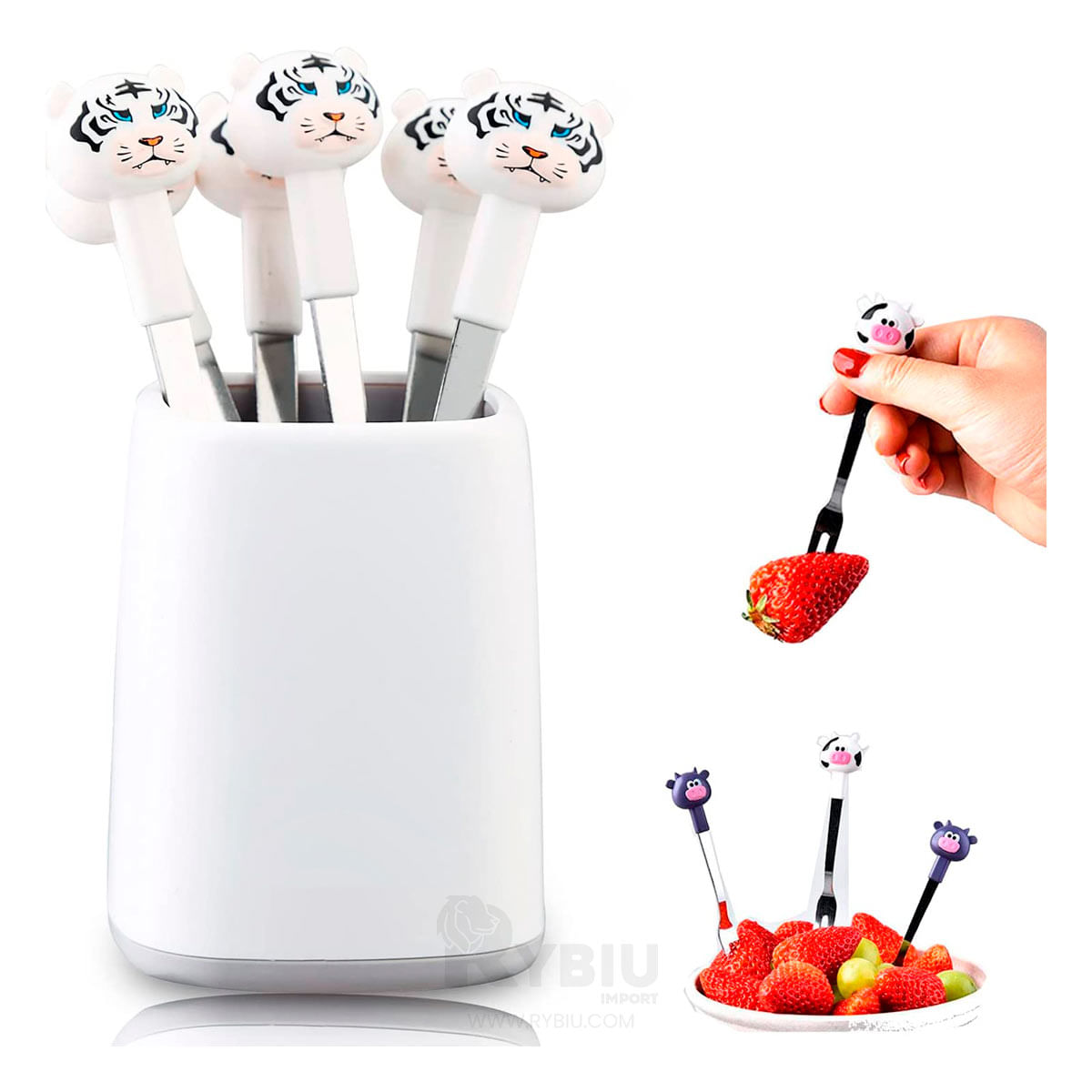 Tenedor Inoxidable con Diseño de Tigre Blanco Y+Stickers