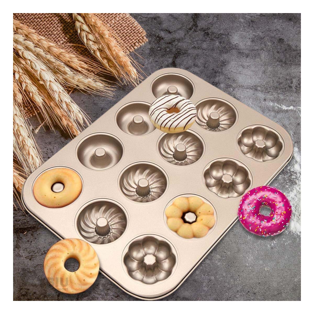 Molde para 12 Donas de 3 Modelos en Dorado