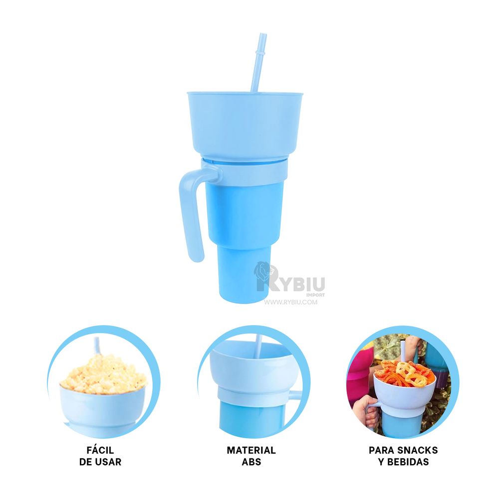 Vaso 2 en 1 para Bebidas y Snacks en Tono Celeste Vaso 2 en 1 para Bebidas y Snacks en Tono Celeste