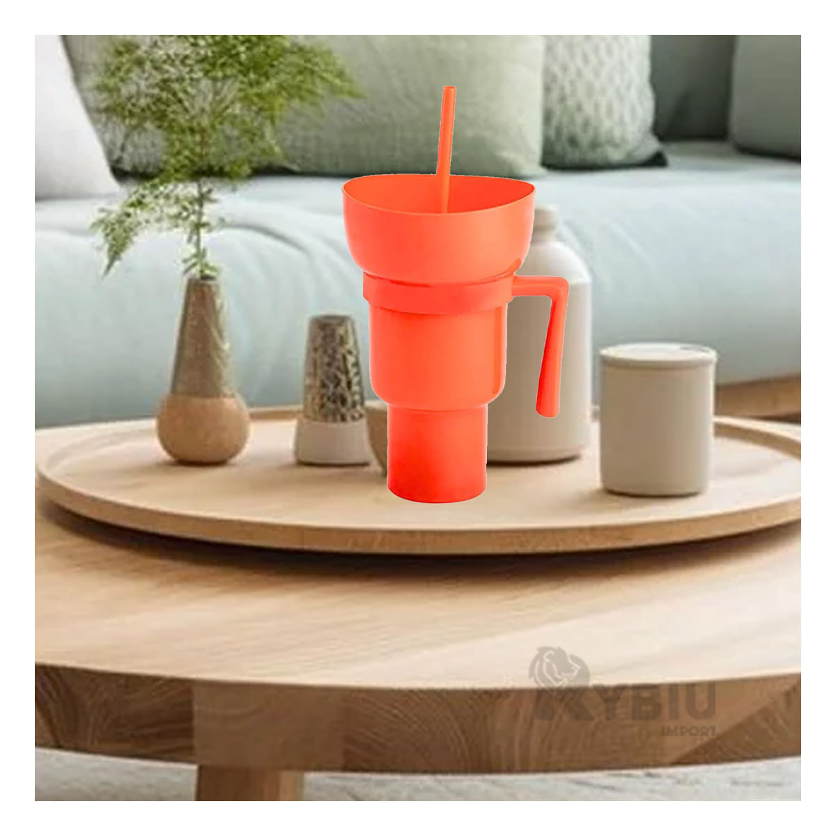 Vaso 2 en 1 para Bebidas y Snacks en Tono Naranja