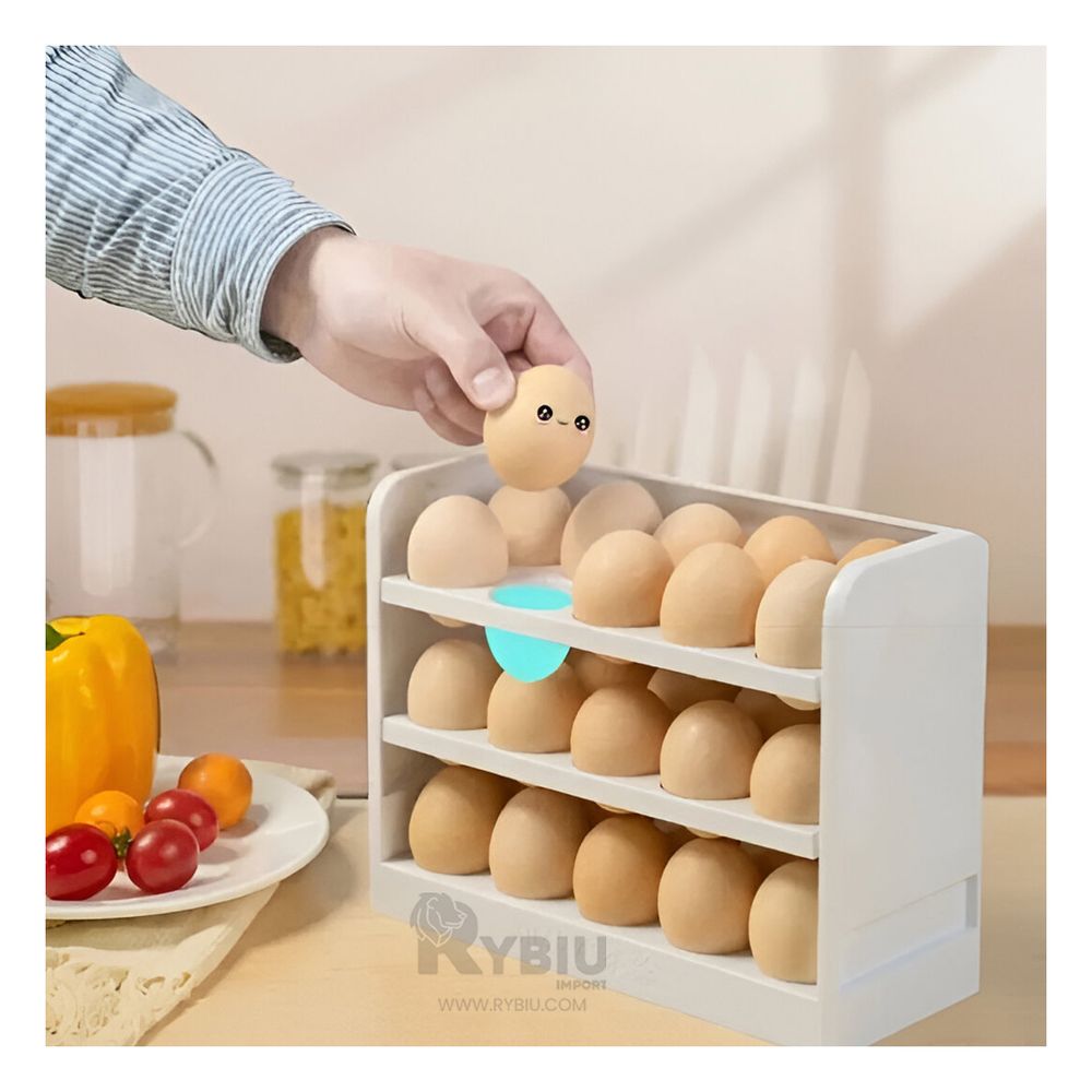 Porta Huevos Practico de 3 Niveles en Tono Blanco Porta Huevos Practico de 3 Niveles en Tono Blanco