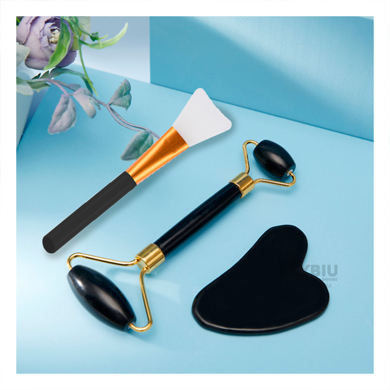 Masajeador Facial Set de 3 de Jade en Tono Negro