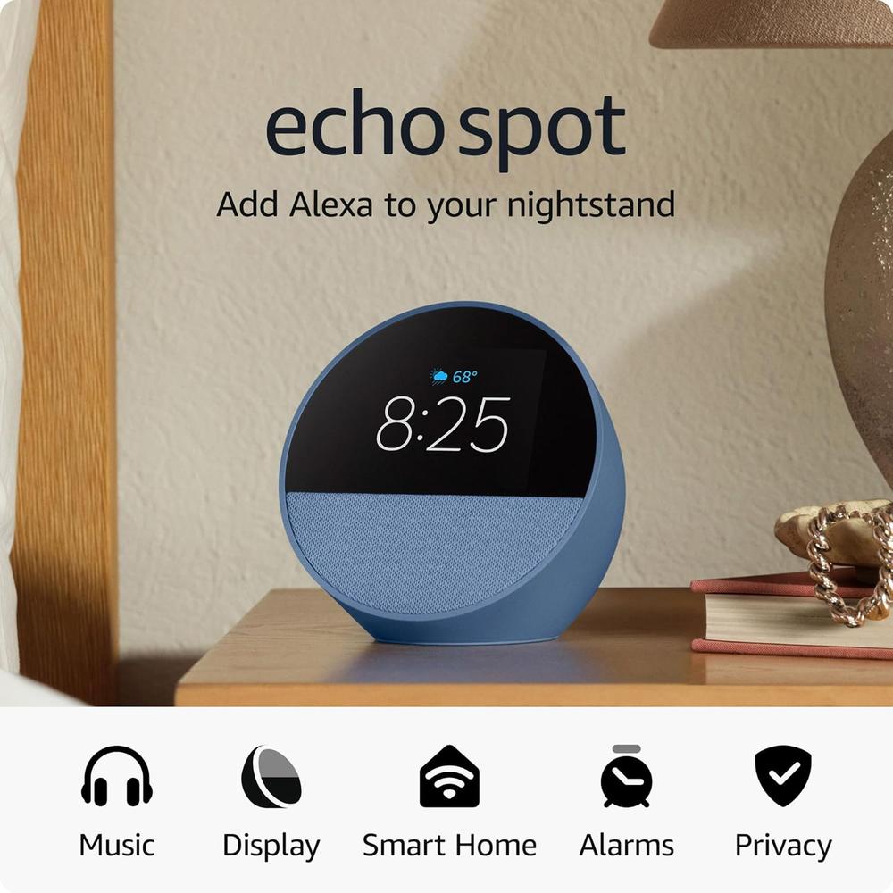 ALTAVOZ INTELIGENTE ECHO SPOT CON RELOJ 2024 AMAZON | AZUL