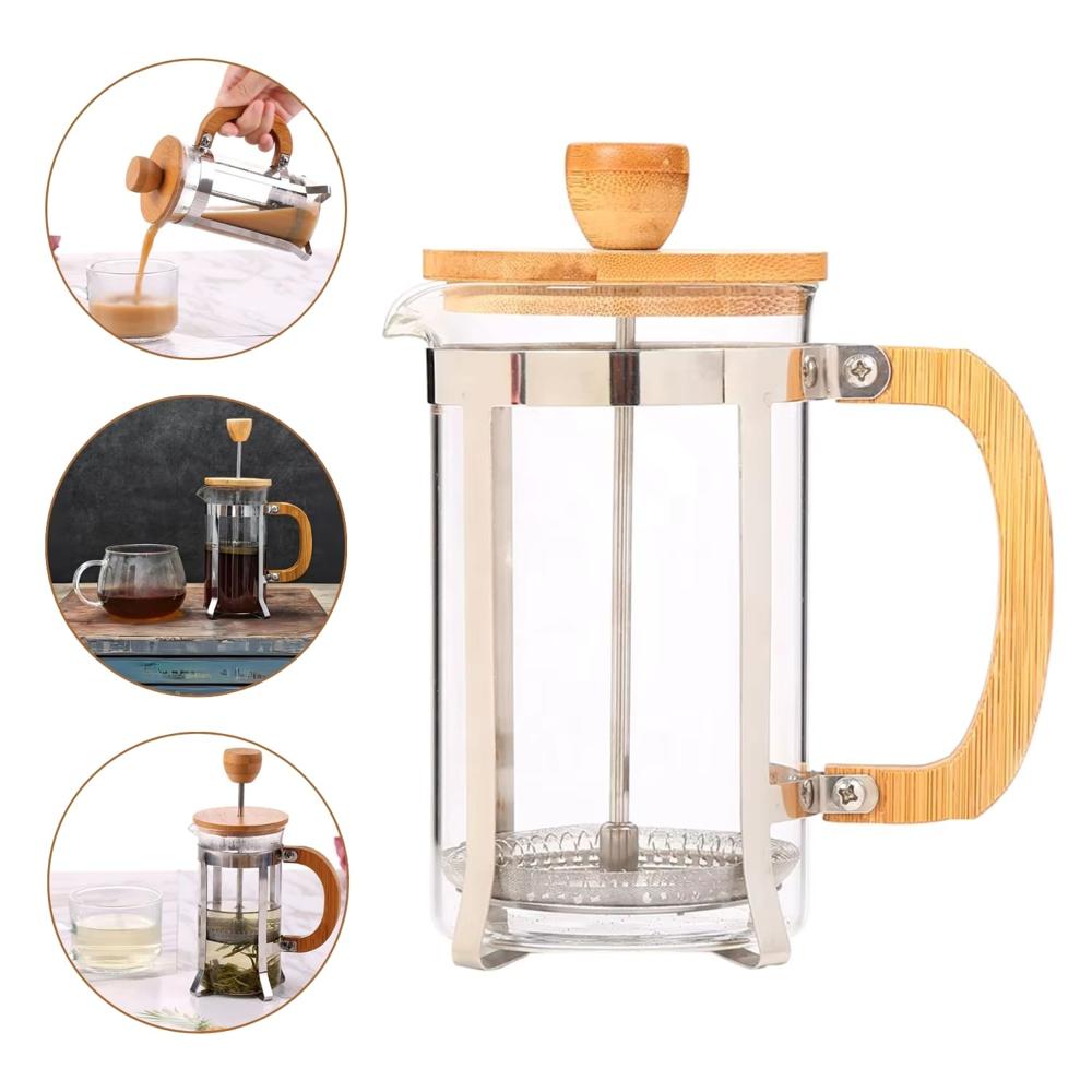 Cafetera Prensa Francesa 350ml con Tapa de Bambú Elegante