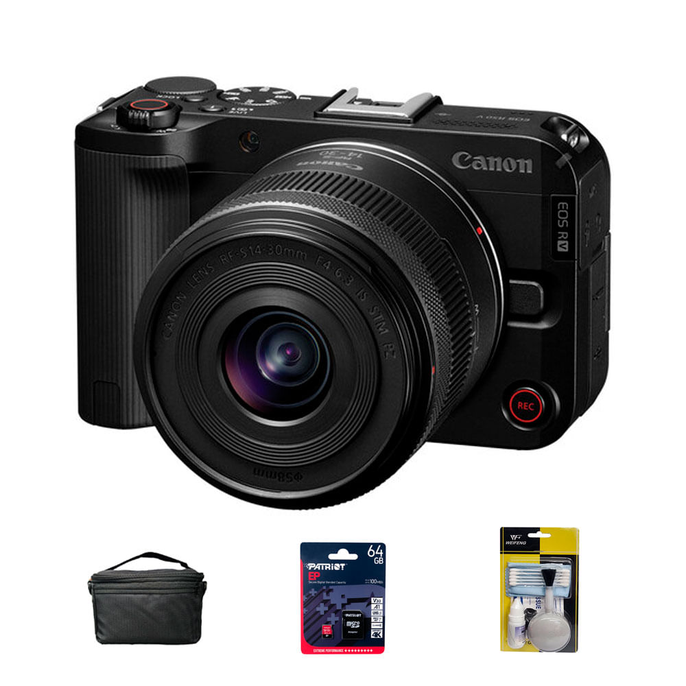 Camara Canon EOS R50 V + Lente 14-30mm f4-6.3 (Gratis: Estuche + Kit de Limpieza + Mem.64GB)