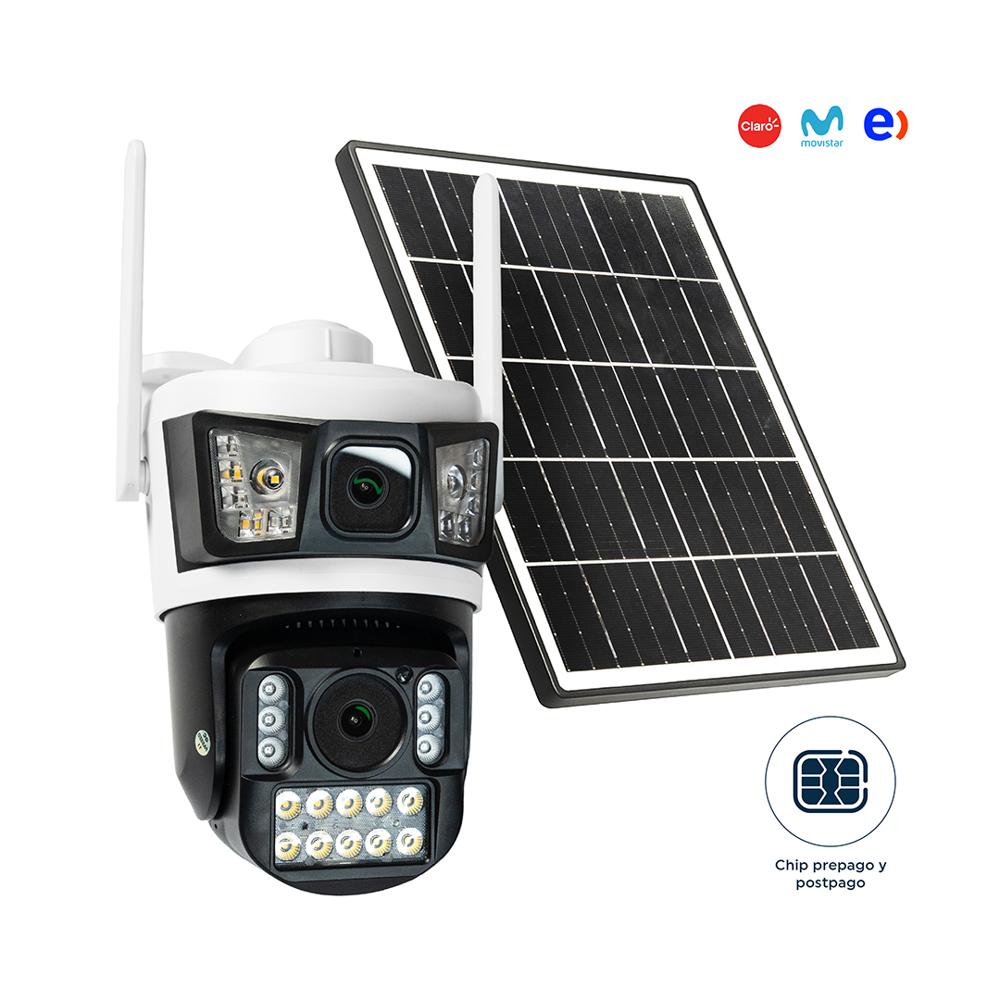 Cámara Solar y CHIP PREPAGO O POST PAGO 4G con Visión Nocturna y Doble Lente para Exteriores