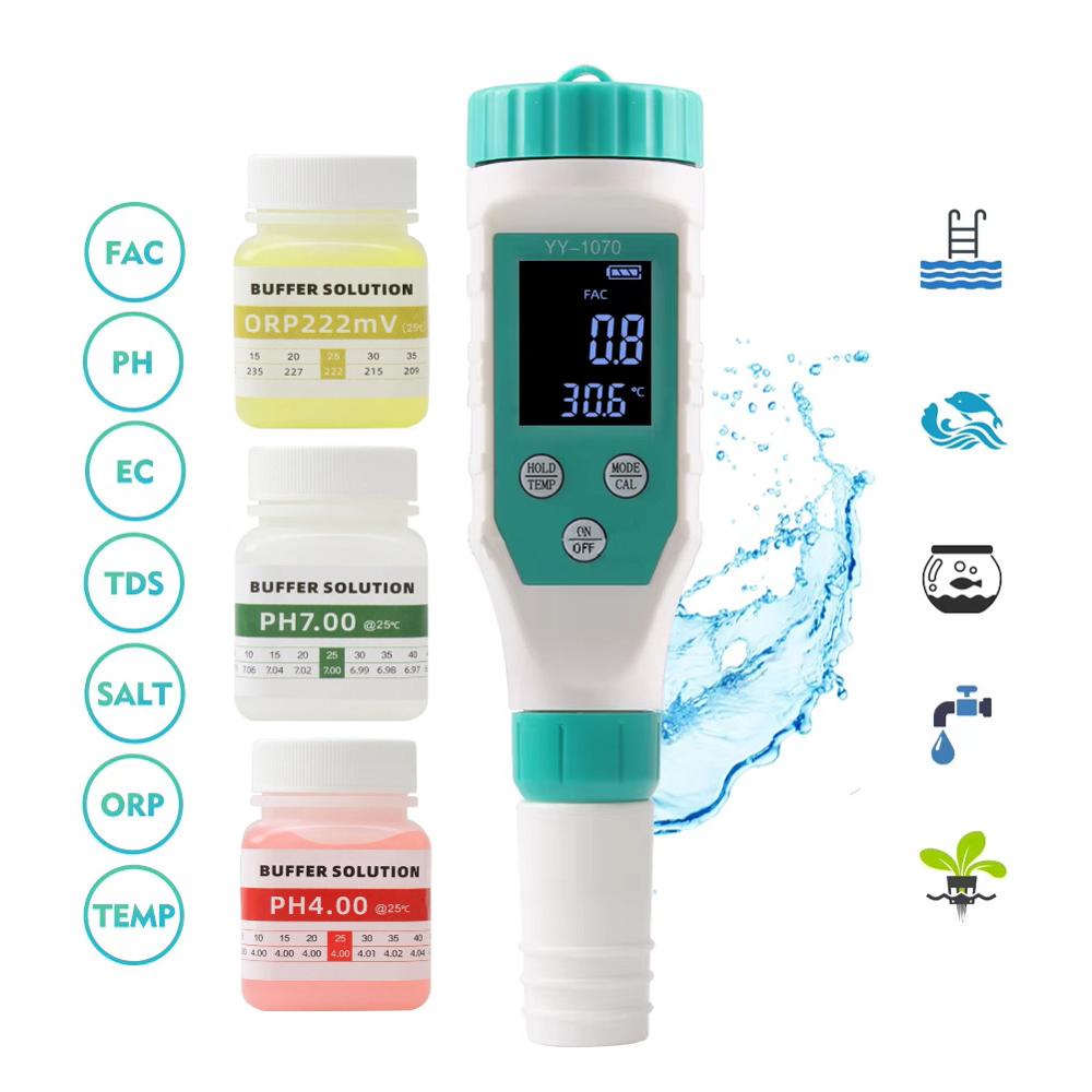 Medidor Digital de Cloro y PH 7 en 1 FAC PH EC TDS Sal ORP Temperatura